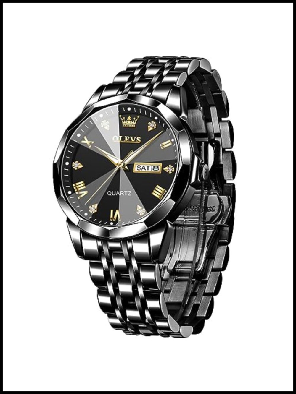 Men's Stainless Steel Luxury Big Face Quartz Dress Watch Roman Numeral Day Date